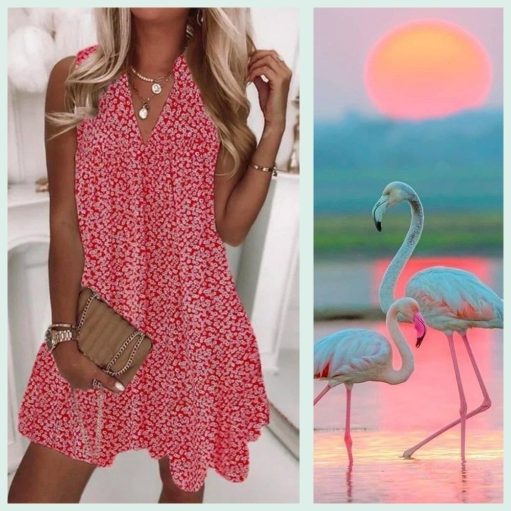 Sleeveless Red Floral Mini Dress - Stylish Summer Shift